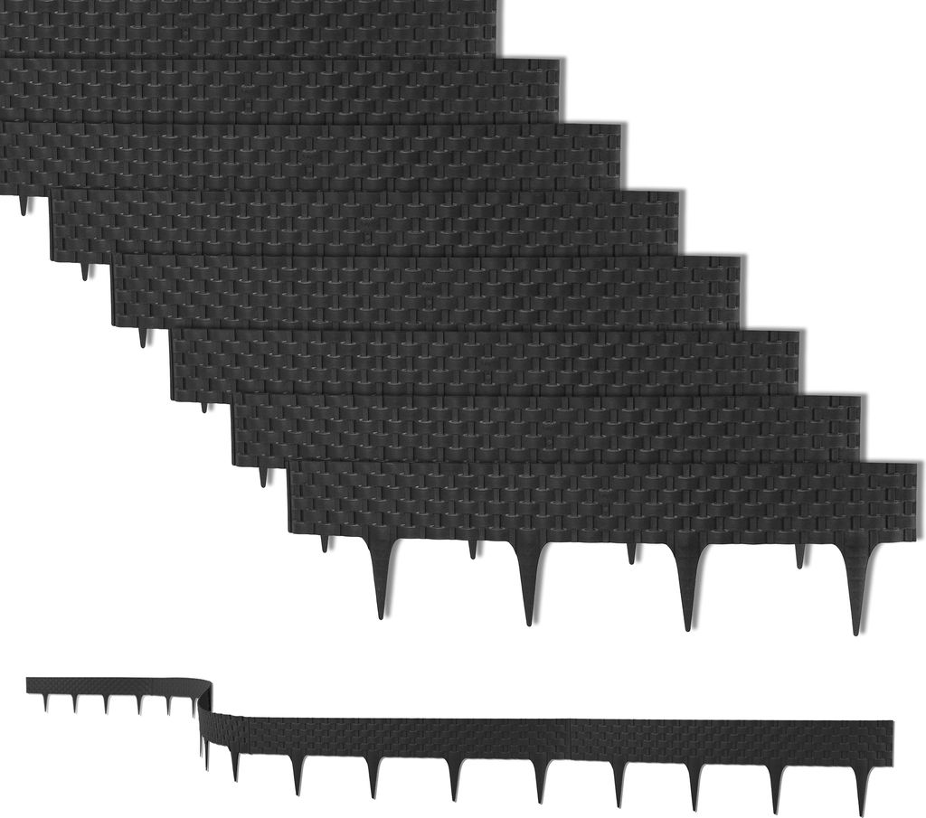 BigDean 12,8 m Rasenkante mit 16 Elemente á 80 cm - Biegbarer Kunststoff in Rattan-Design - Beeteinfassung, Beetumrandung, Palisaden - 9,5 cm hoch