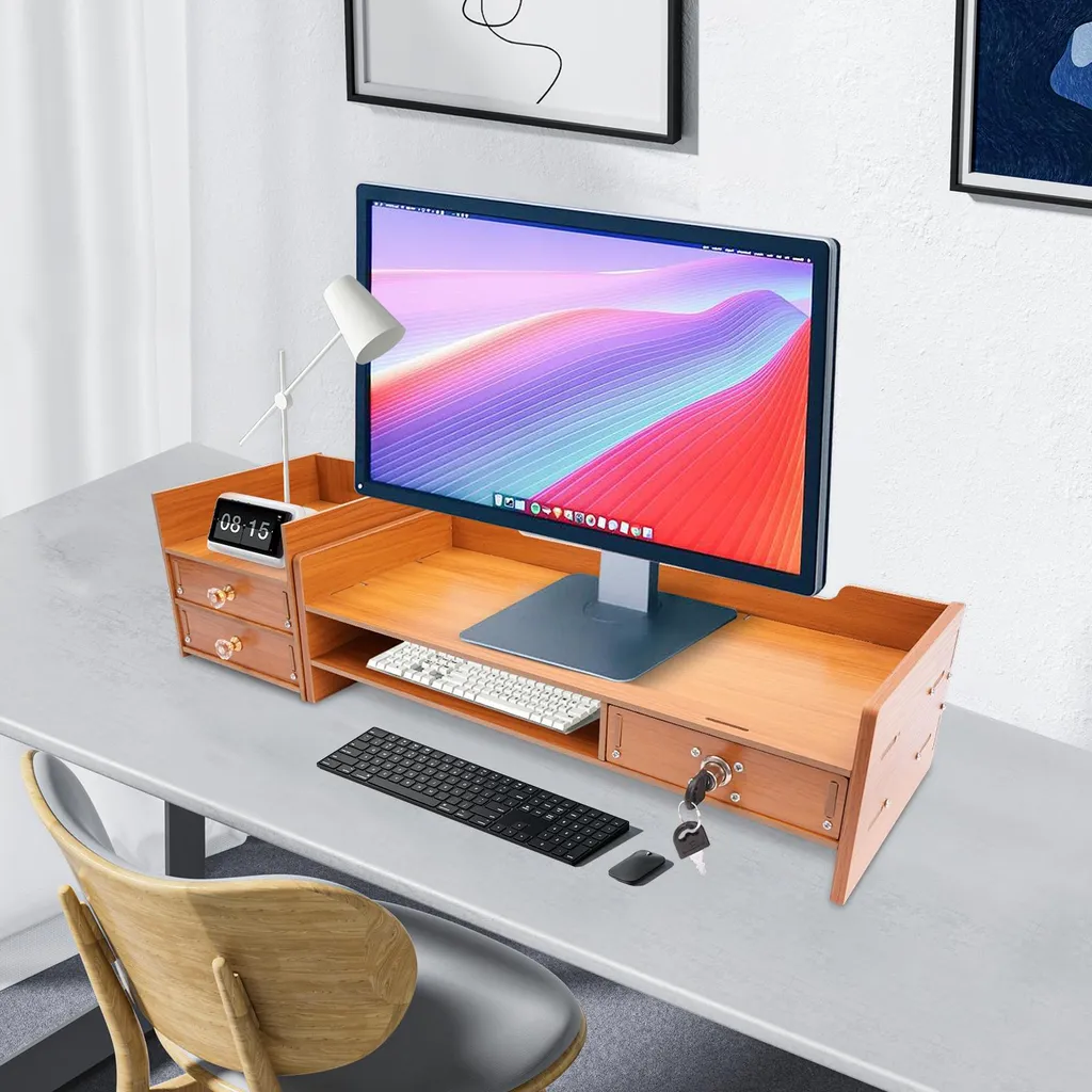 Support de moniteur pour bureau - Rehausseur écran MDF pour télétravail