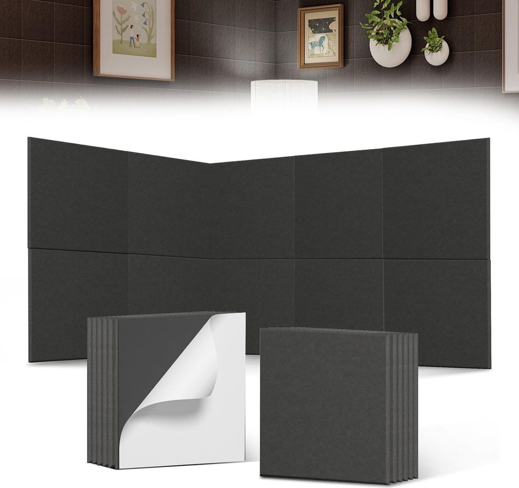 UISEBRT 12x Panneaux acoustiques 30x30cm Carrés plats Noir, Image du produit 
