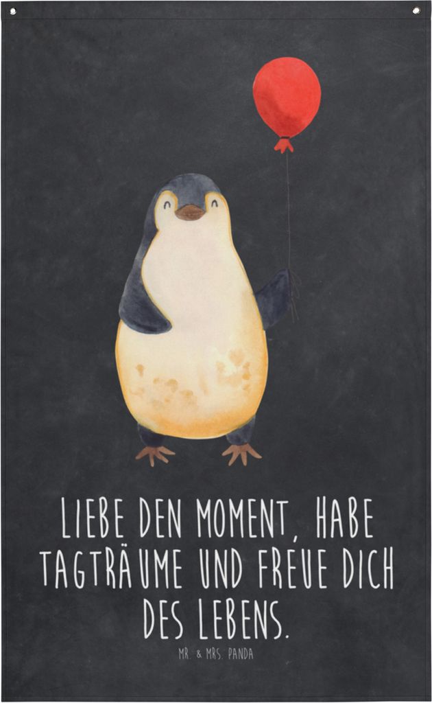 Mr. & Mrs. Panda Wandbild Pinguin Luftballon - Kreidetafel - Geschenk, Liebe, Gobelin, Neues Leben, Stoffbild, Freundin, Boho Wandteppich, Wandbann...