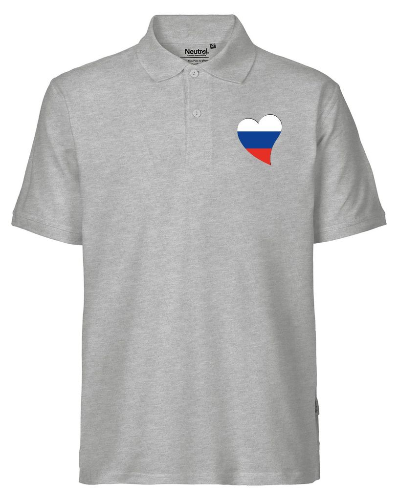 Huuraa Herren Polo Shirt Russland Flagge Herz S Sport Grey Bio Baumwolle Fairtrade Poloshirt Geschenkidee