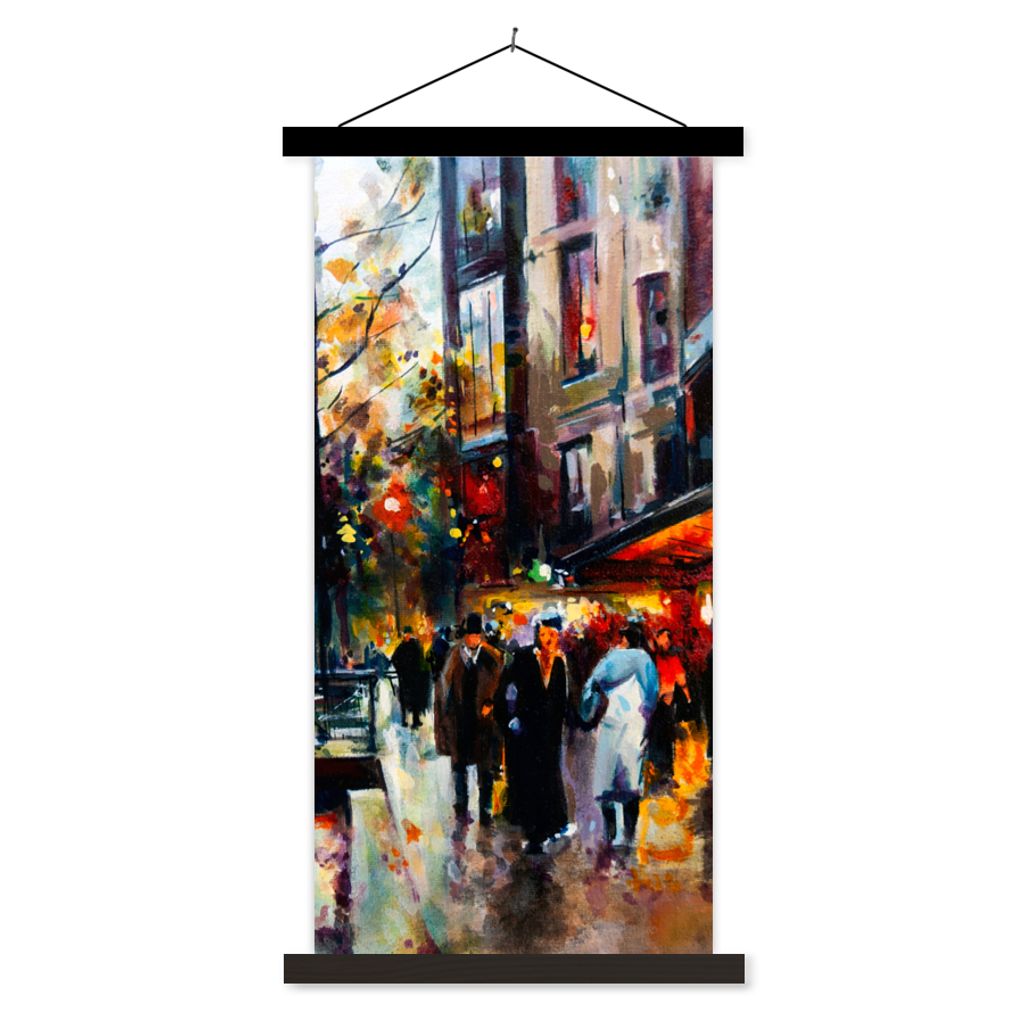 MuchoWow Textilposter Gemälde - Stadt - Öl 60x120 cm mit schwarzem Rahmen - Magnete