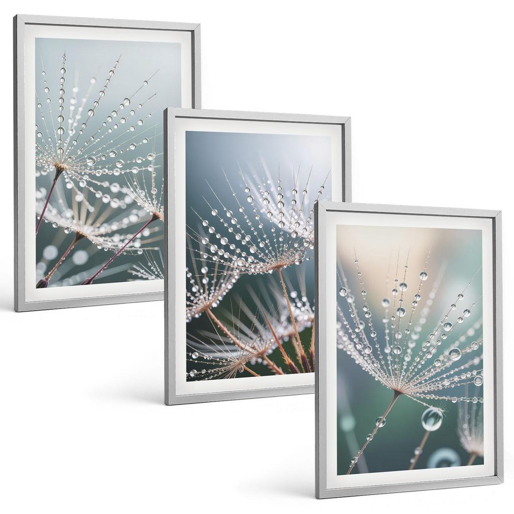 Bilder Set 3-teilig im silbergerahmten Rahmen – Wandbilder 3 Stück – gerahmte Poster für Wohnzimmer, Schlafzimmer und Flur – 40x60 cm – W...