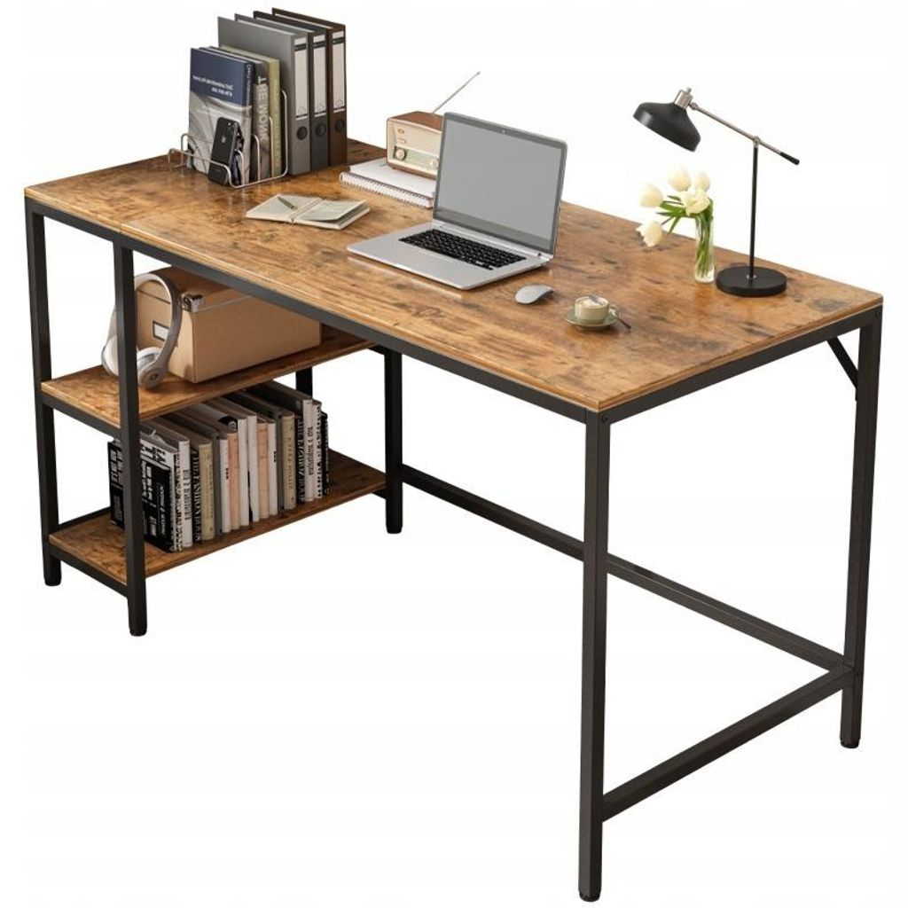 Rustikaler brauner Loft-Schreibtisch mit 2 Ablagen, 140 cm Produktbild 