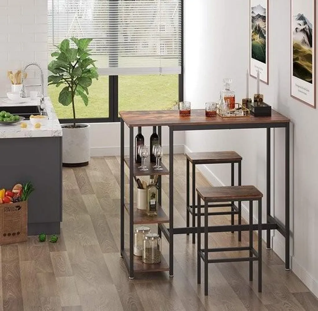 Table de cuisine stable contre les sols inégaux avec étagères intégrées