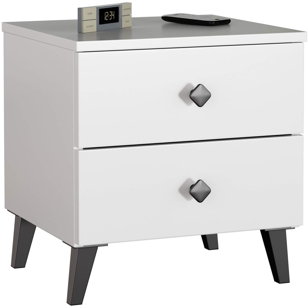 Nachttisch AKORD MOBI in der Farbe Weiß mit 2 Schubladen B40 x H43 x T37 cm