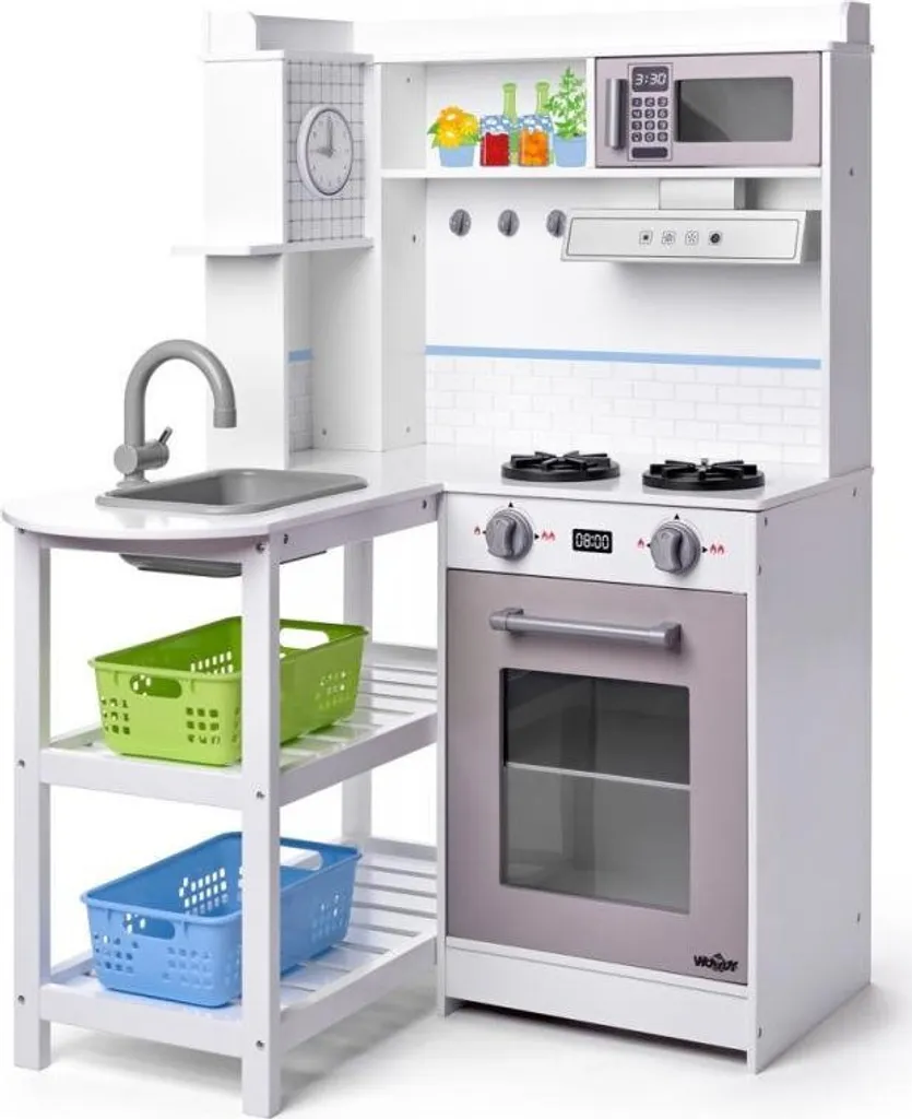 WOODY Cuisine d'angle blanche avec paniers en plastique amovibles