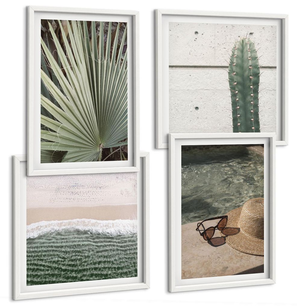 Bilder Set 4-teilig im weißen Rahmen – Wandbilder 4 Stück – gerahmte Poster für Wohnzimmer, Schlafzimmer und Flur – 50x50 cm - 40x60 cm ...