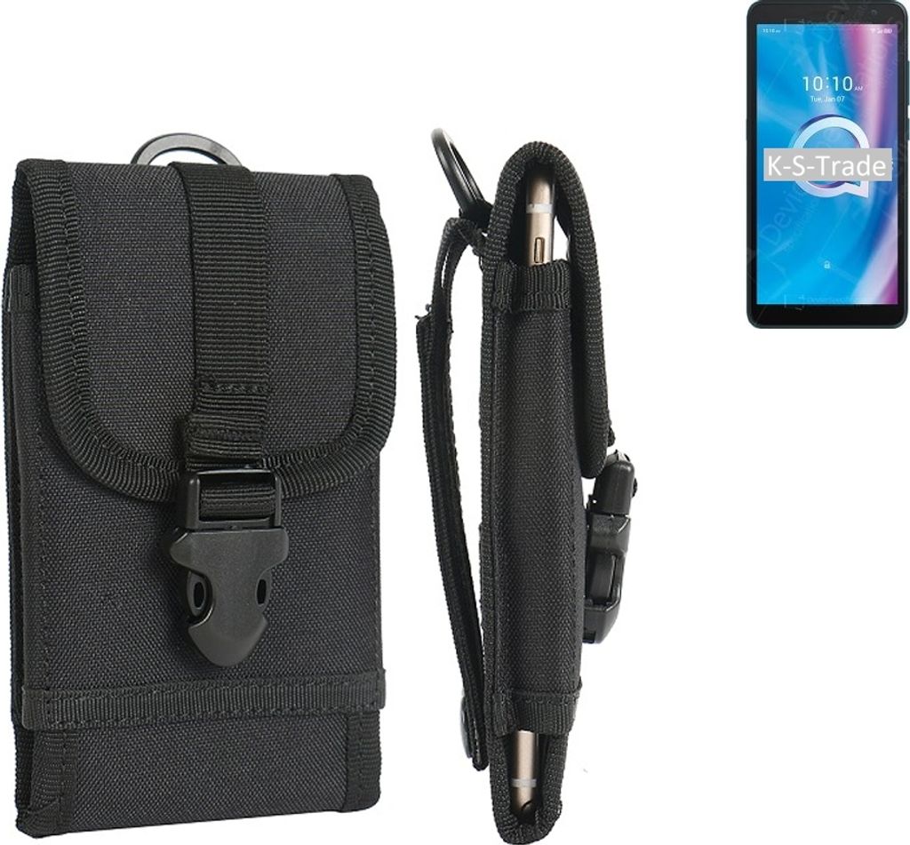 K-S-Trade Holster Handy Hülle kompatibel mit Alcatel 1B (2020) Holster Handytasche Gürtel Tasche Schutz Hülle Robust Outdoor schwarz