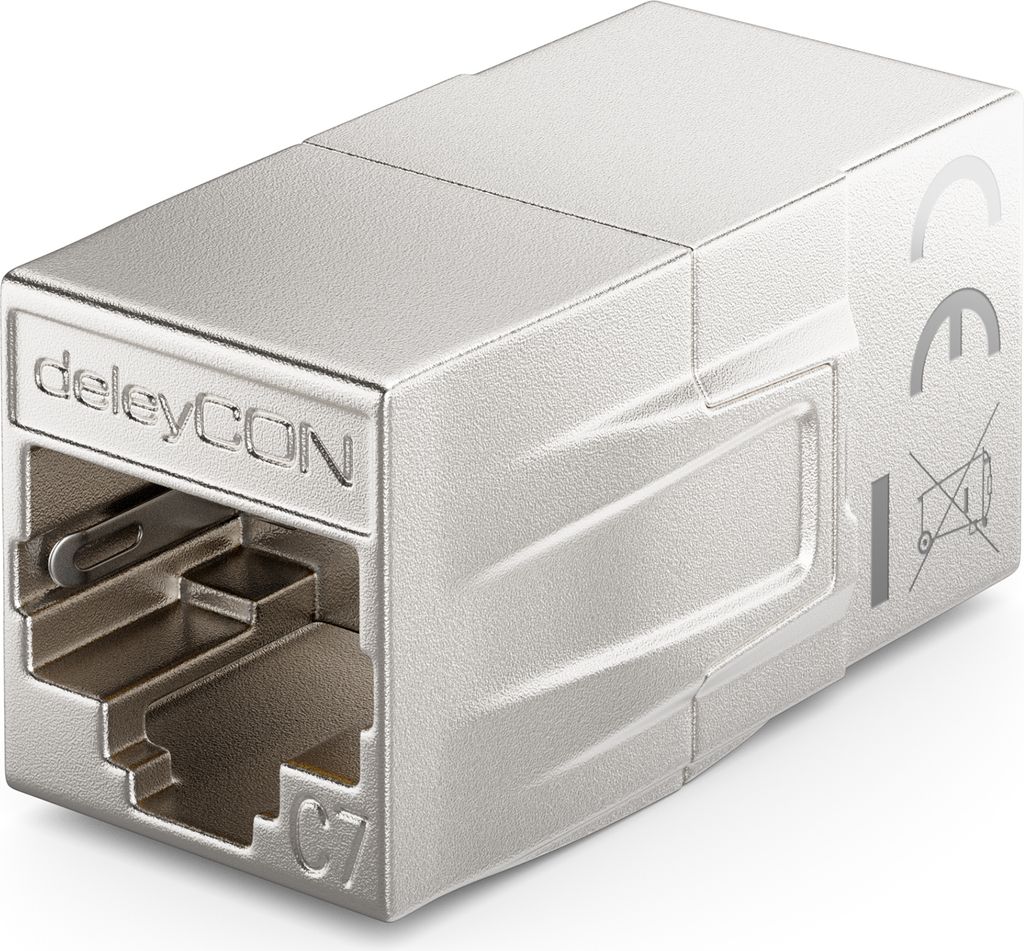 deleyCON CAT 7 Kupplung Verbinder Adapter Metall Patchkabel LAN DSL Ethernet RJ45 Verlängerung 2x RJ45 Buchse 600 MHz 10Gbps Silber