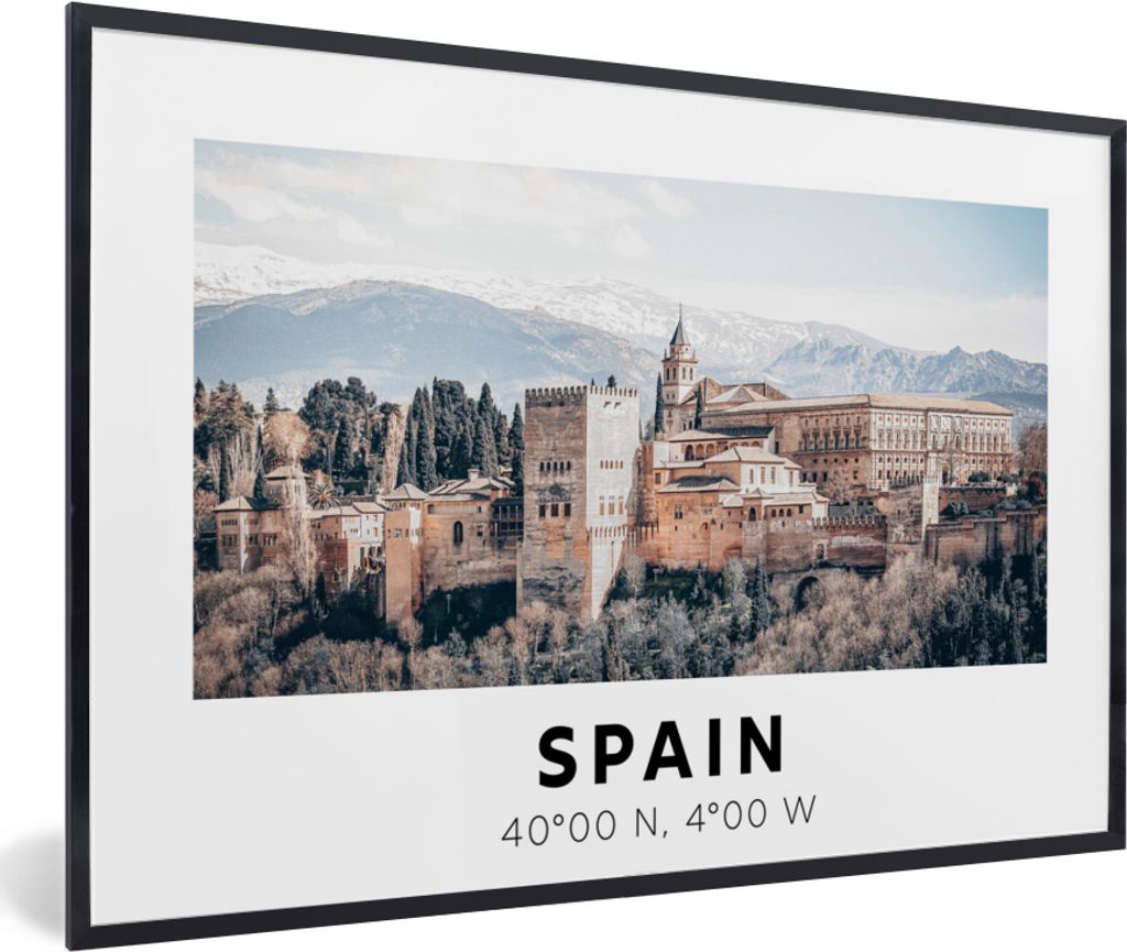 MuchoWow Gerahmtes Poster Spanien - Schloss - Vintage - Sommer 60x40 cm - Poster mit Schwarzem Bilderrahmen Wandposter Rahmen Foto Bilder - Print...
