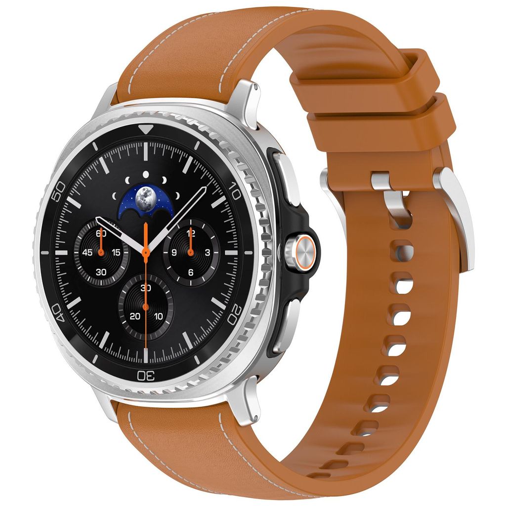 FFO2World Hybrid-Armband aus Silikon & Leder – Kompatibel mit Galaxy Watch 8 (40/44 mm) & Watch 8 Classic 46 mm – Lederfinish – Braun