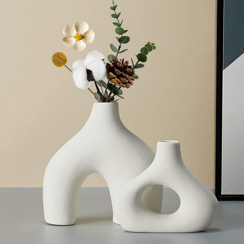 Weiße keramische Vasen - moderne Boho-Stil - Set von 2 - weiß - Keramik