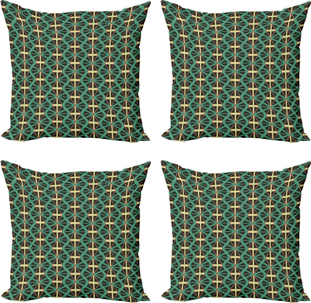 ABAKUHAUS Minimalistisch Kissenbezug Set (4 Stück), gekreuzte Mosaik, Moderner Doppelseitiger Digitaldruck, 50 cm x 50 cm, Pale Yellow Jade-Grün