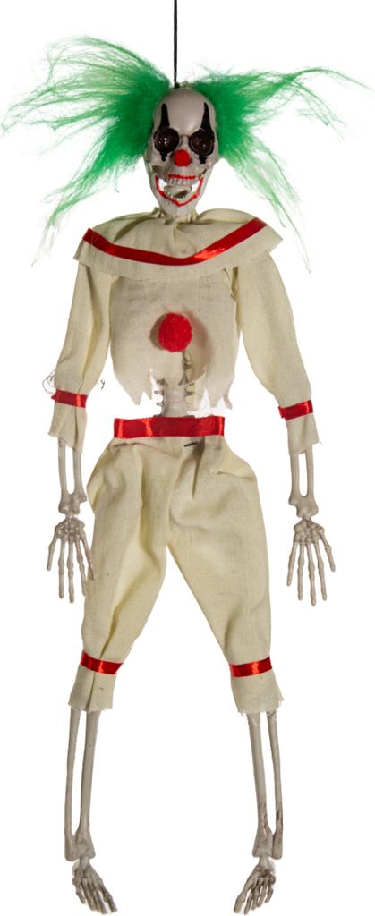 Horror Clown Skelett mit Neongrünen Haaren als Hängefigur 40 cm