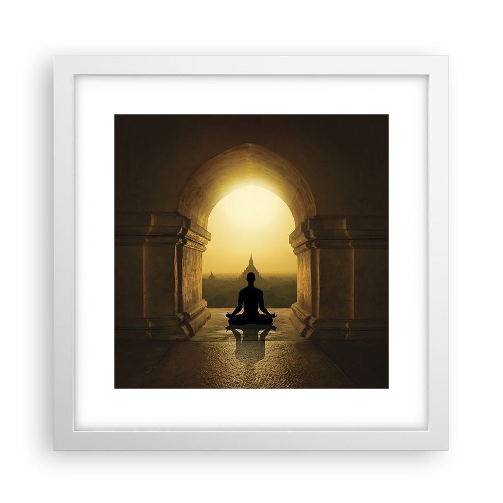 Gerahmtes Poster - Weißer Rahmen - Meditation Tempel Schatten - 30x30 cm - Wand Bild - Wanddeko - Wandbilder - Kunstposter - Wandposter - Bilderra...
