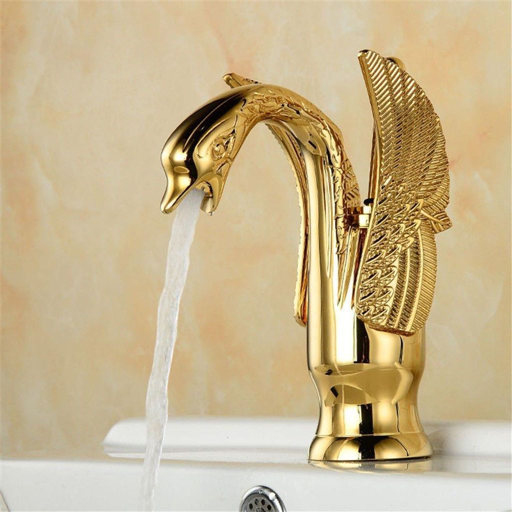 European Swan Antique Badezimmer Becken Wasserhahn heißes und kaltes Wasser Mixer Tap Einzel Griff Kupfer Deck Mount