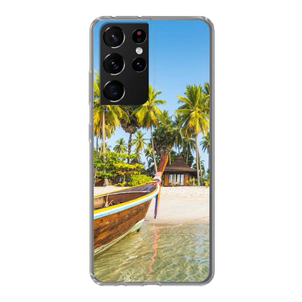 MuchoWow Handyhülle Schutzhülle Hülle für Samsung Galaxy S21 Ultra Strand - Kajak - Sommer Silikon Softcase Handy Hülle - Mobiltelefon