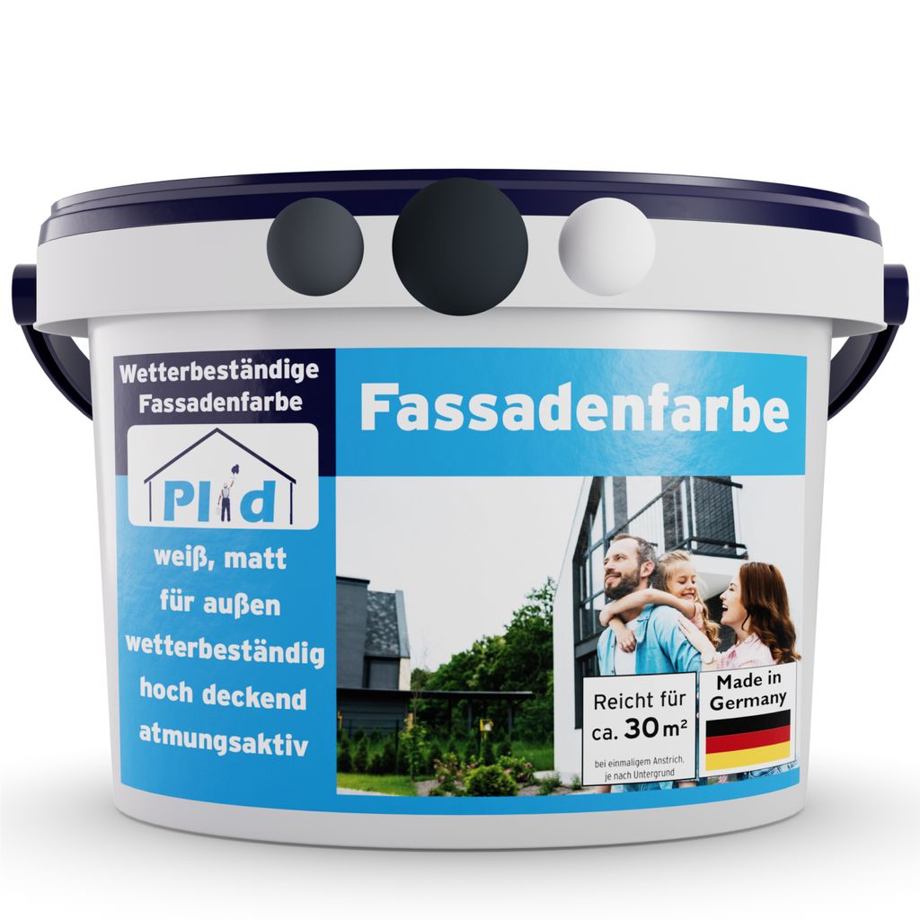Plid Fassadenfarbe Anthrazitgrau 5l , für ca. 30m² / Außenfarbe Fassadenwetter, Mauerfarbe, Hausfarbe Fassade
