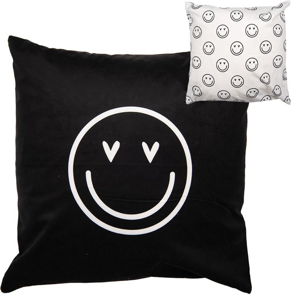 Clayre & Eef Kissenbezug 45x45 cm Schwarz Weiß Polyester smile