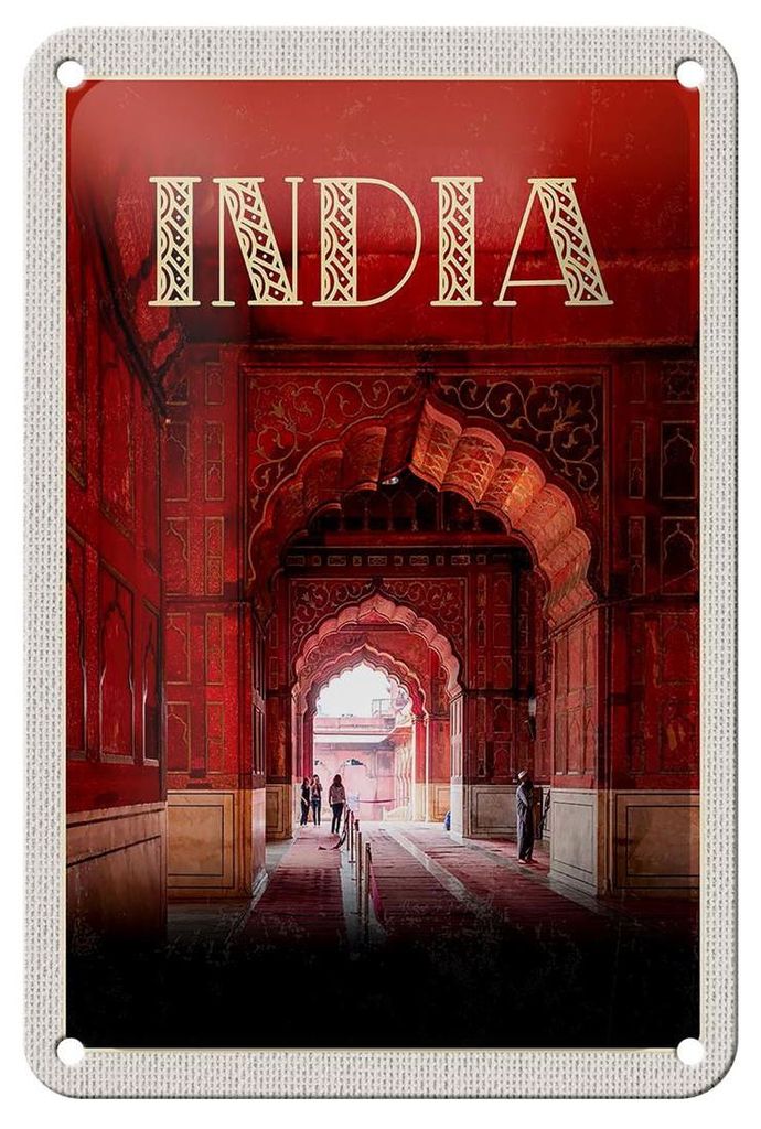 Blechschild Reise 12x18cm Indien Inner Moschee rot beten Islam Schild
