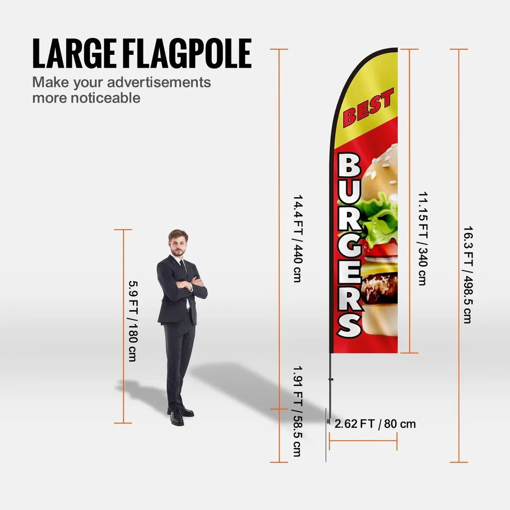 Signalétique Extérieure Hamburger : Drapeau 5m avec Mât et Base