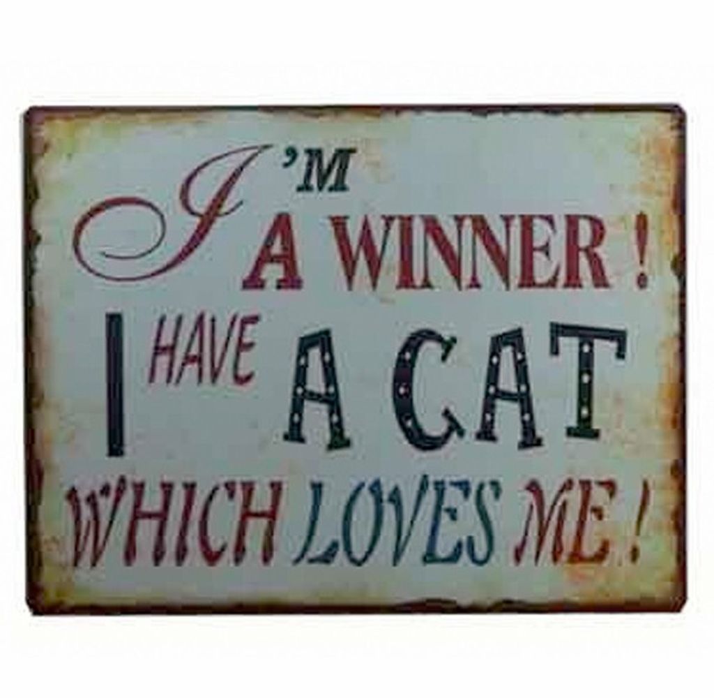 Blechschild I ́m A Winner ! I Have A Cat Which Loves Me! - Vintage Shabby Schild