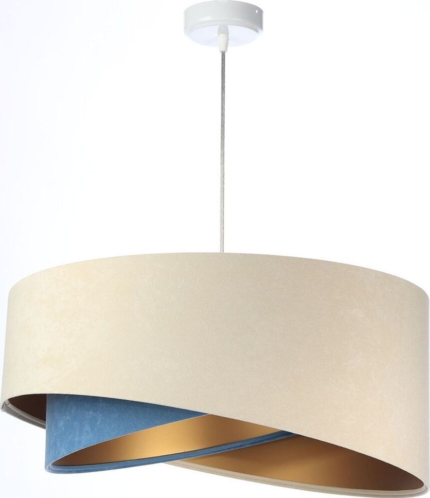 Hängelampe Stoff D: 50 cm rund H: max. 102 cm in Weiß Creme Blau Gold E27 Modern Pendelleuchte