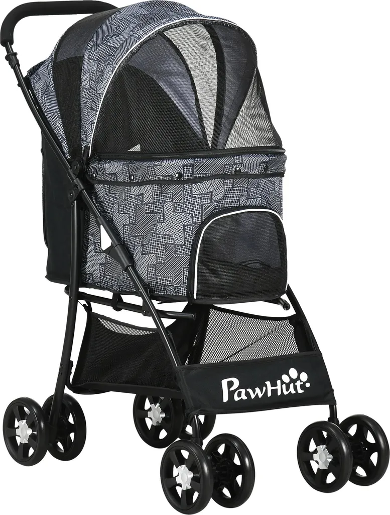 Poussette chien pliable grise 81x48x99 cm avec toit réglable amovible