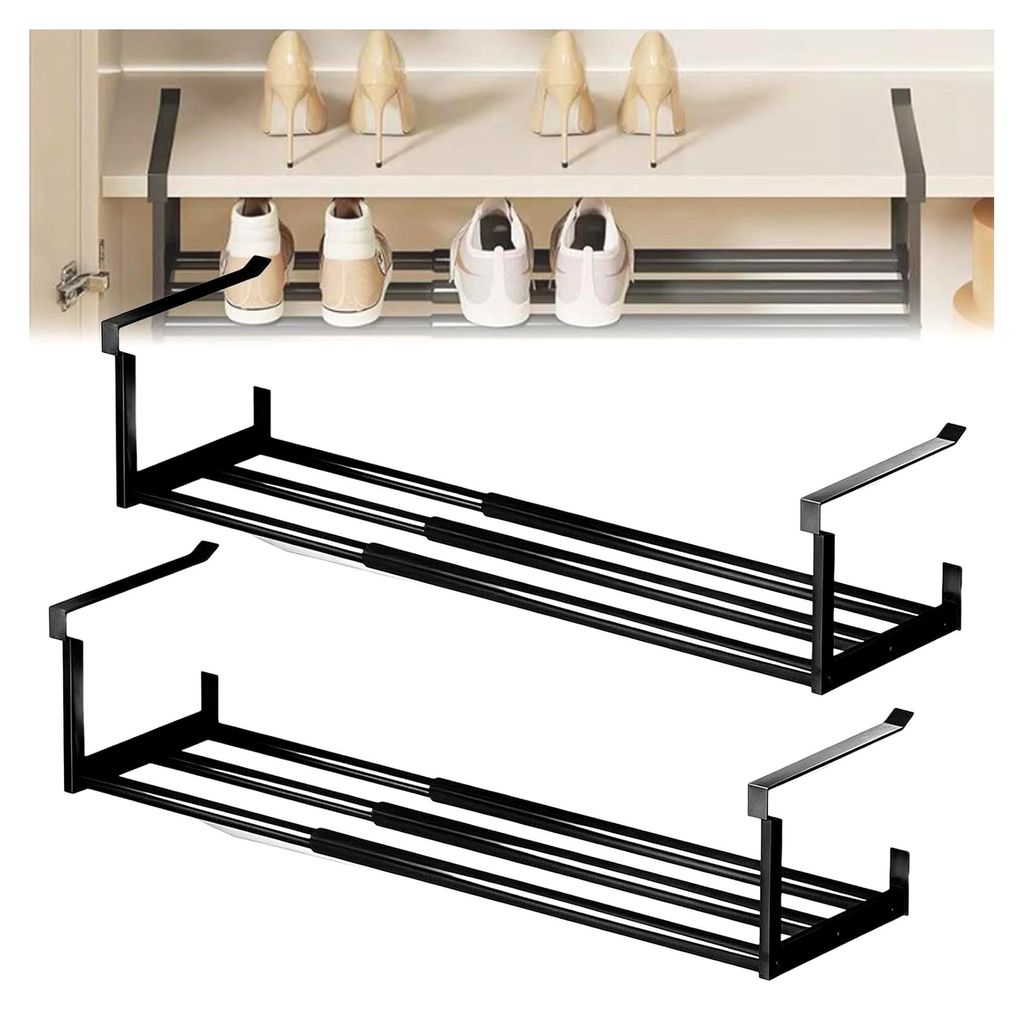 2 Stück Hängendes Schuhregal Organizer, 40-70cm Teleskopregal für Schrank und Aufbewahrung