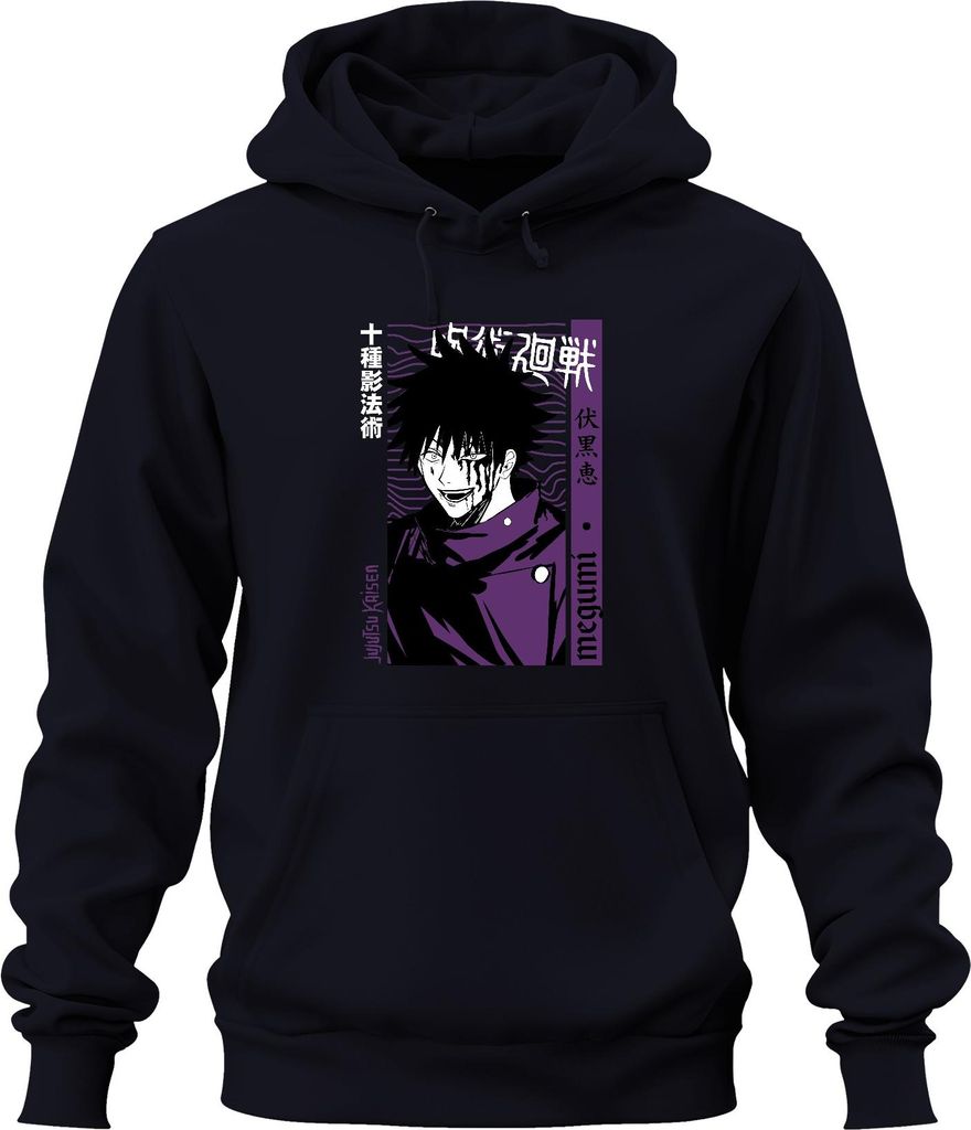 Jujutsu Kaisen Megumi Fushiguro Anime Manga düster lila blutig Uni Hoodie Kapuzenpullover, Navy, 3XL