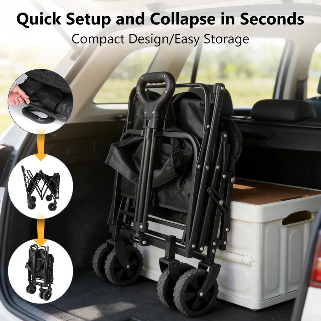 Chariot pliable 150L compact - Structure renforcée 75kg - Noir mat