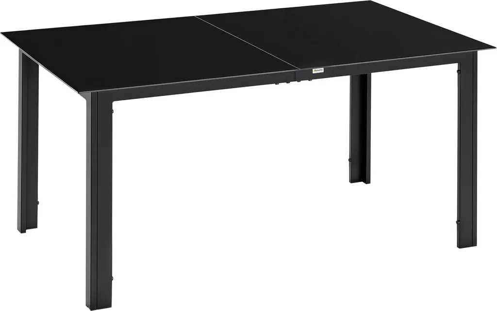 Outsunny Table de Jardin en Aluminium et Verre Trempé Noir - 150x90 cm