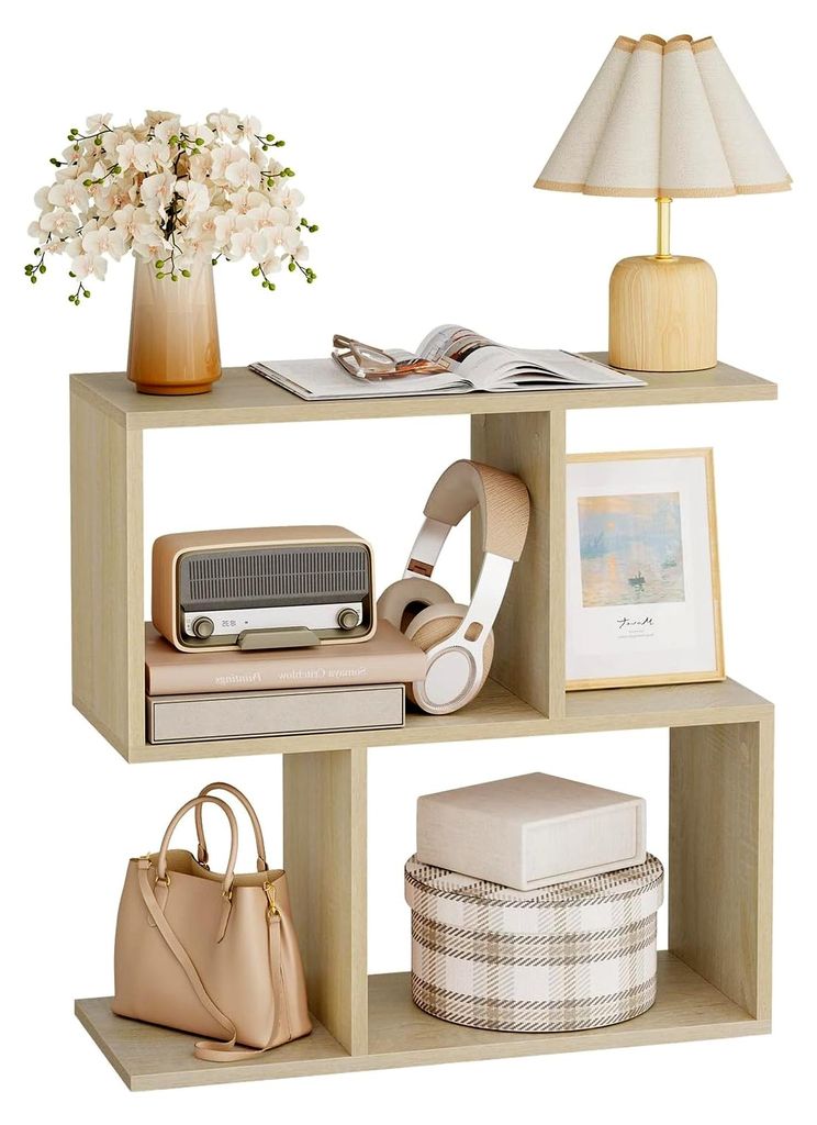 Beistelltisch in S-Form, Couchtisch mit 4 Fächern, Nachttisch, Wohnzimmertisch, Kaffeetisch, Telefontisch, kleiner Tisch für Couch, Sofa, Bett, 6...