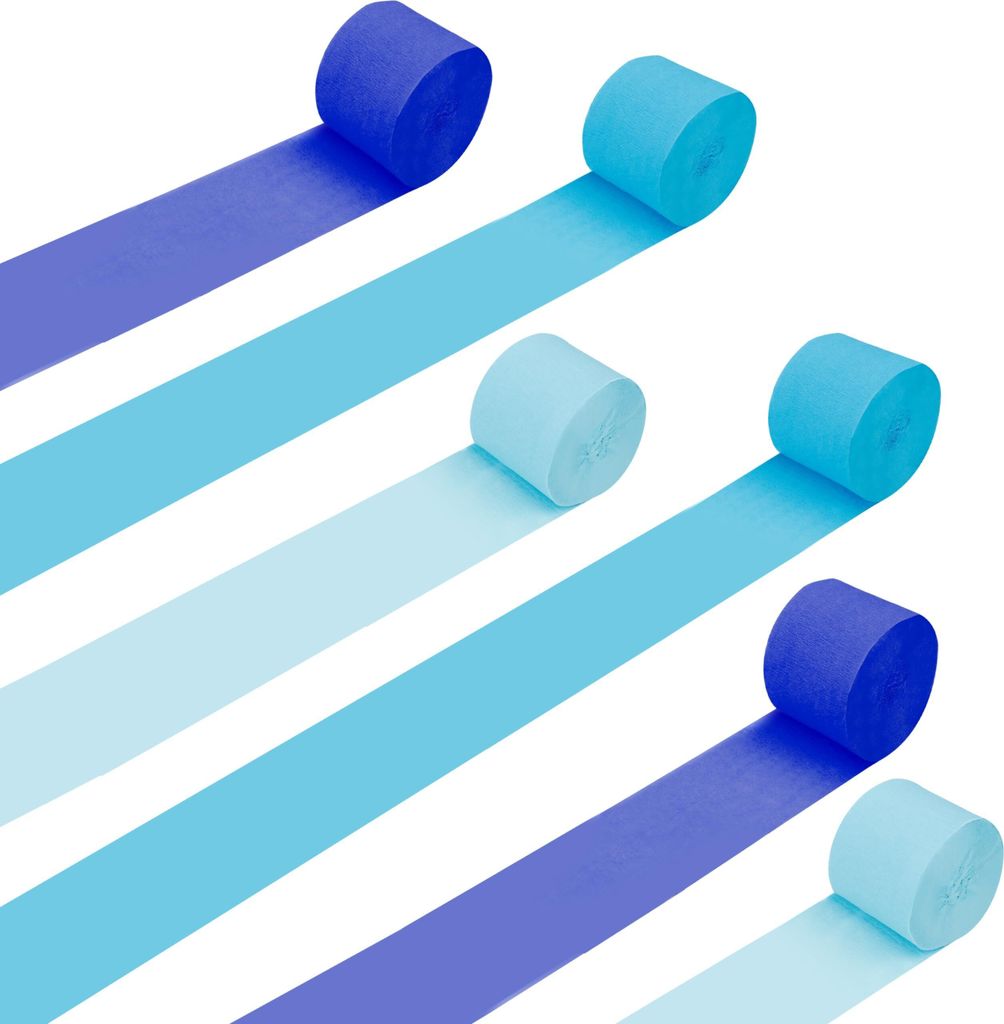 BELLE VOUS Krepppapier (12 STK) - L 25 cm x B 4,5 cm - Kreppband Rollen Blau – Blaues Creppapier zum Basteln, für Geburtstag, Hochzeit, DIY, Partydeko & andere Dekorationen – Krepp Papier Band
