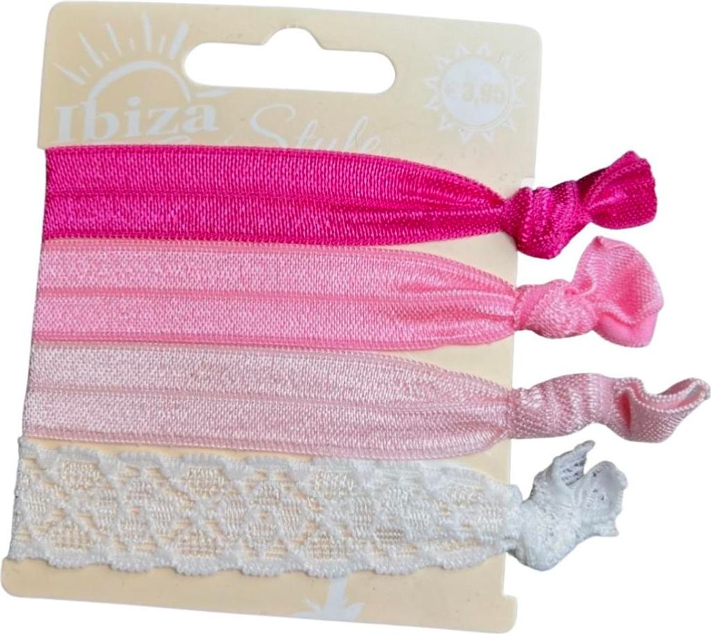 Haargummi im Ibiza-Stil, rosa Farbtöne, weiße Spitze