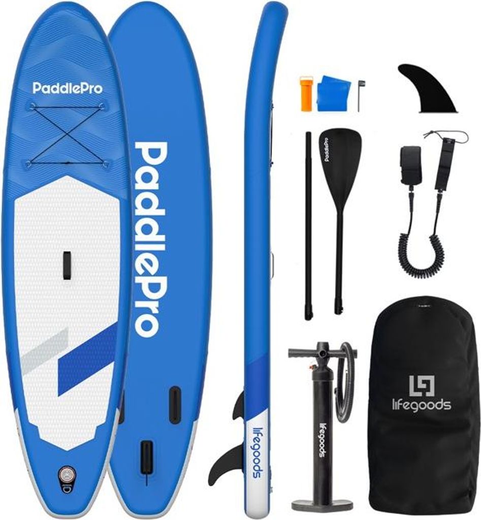 LifeGoods SUP Board Allround Compact - 100 KG Tragkraft - 300 x 76 cm - Aufblasbar - Komplettes SUP Paket - Blau