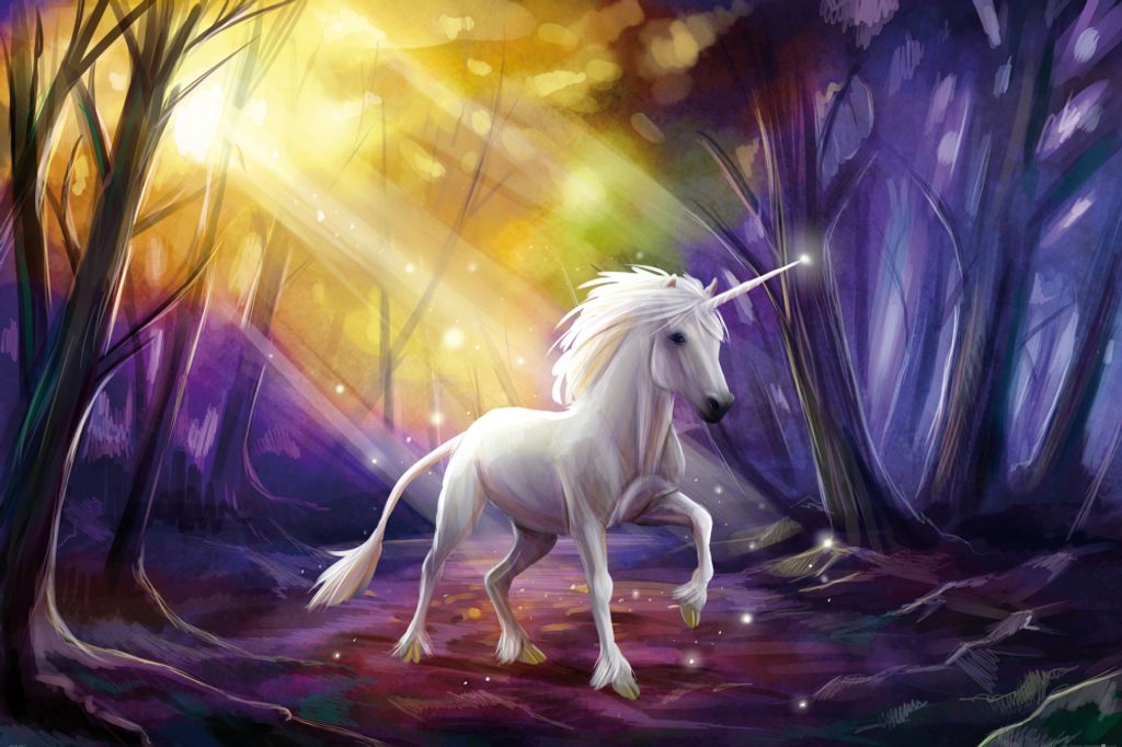 Einhörner Kunstdruck Bild - Das Einhorn Im Zauberwald (120 x 180 cm)