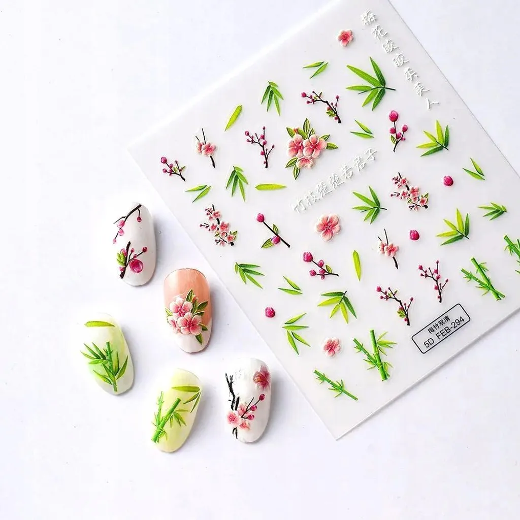 Stickers Unghie 3D Goffrati Bambù - Decalcomanie Professionali Nail Art
