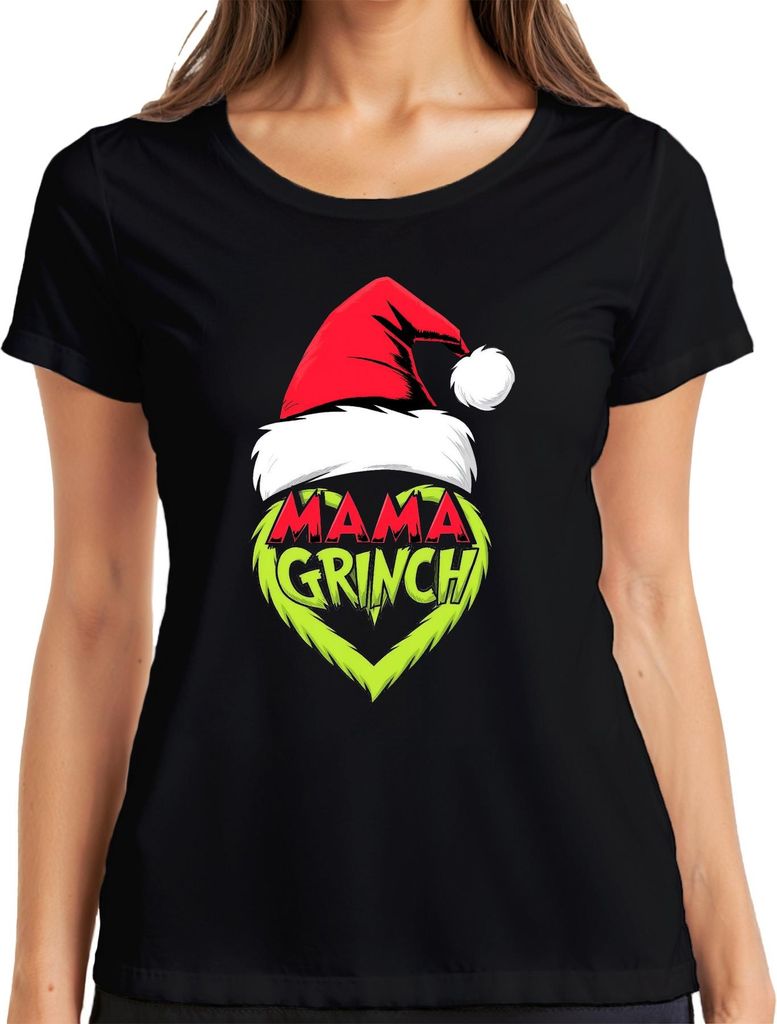 Mama Grinch Weihnachten Weihnachtsmütze Grinch Herz Lustig Mutter Damen T-Shirt, Schwarz, M