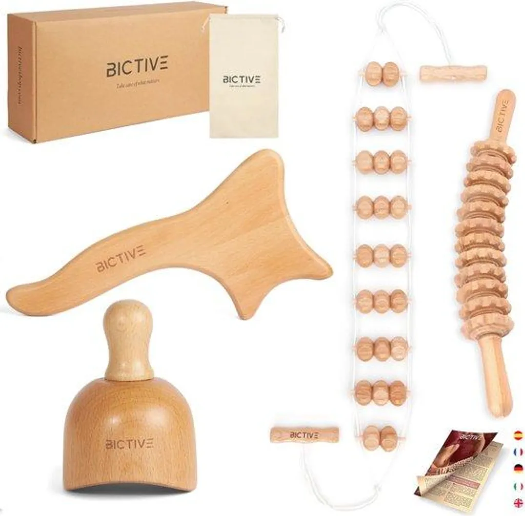 Kit cellulite 4 en 1 bois naturel : drainage lymphatique et minceur bio