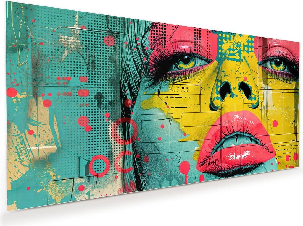 Glasbild 120x60cm in XXL für Wohnzimmer, Schlafzimmer Motiv Portrait Pop Art