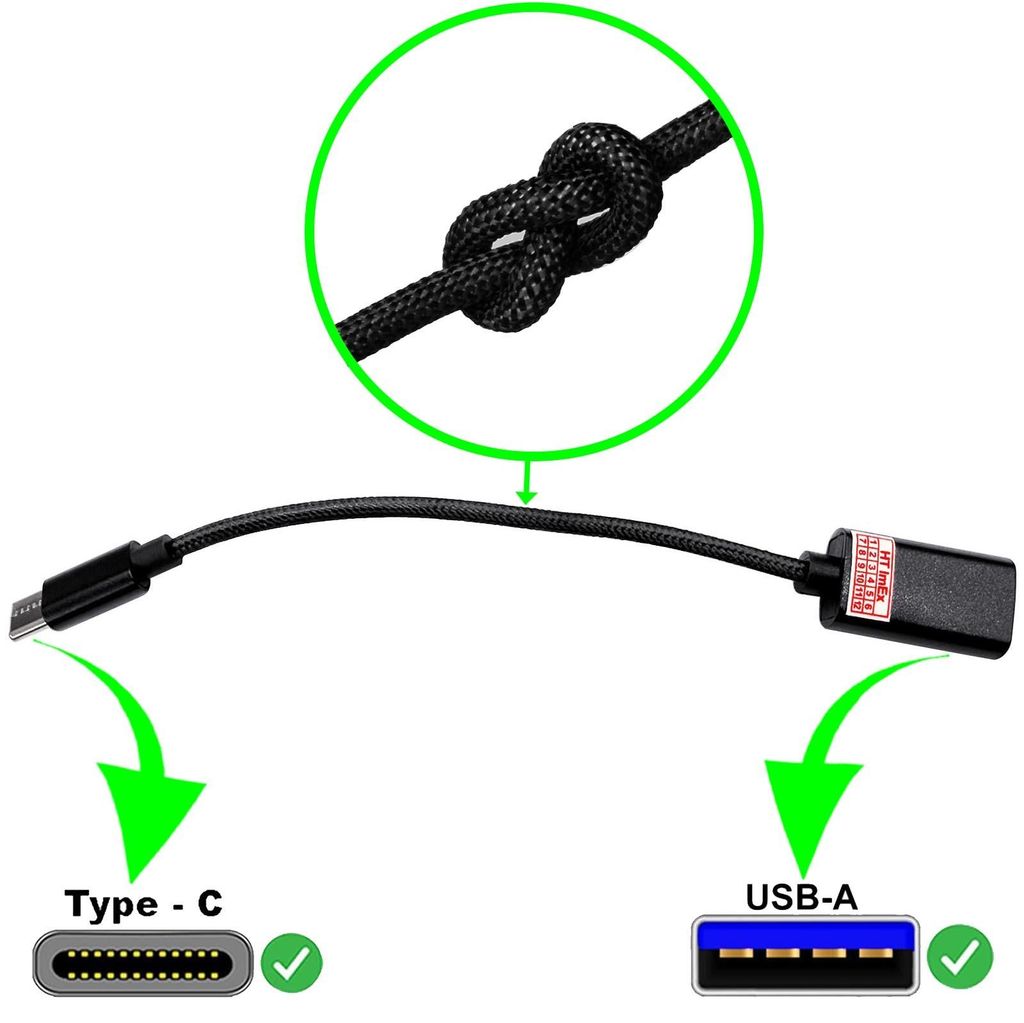 USB-C auf USB-A OTG-Adapter schwarz nylon kabel für ASUS NUC, Lenovo ThinkCentre, HP Elite Mini PC