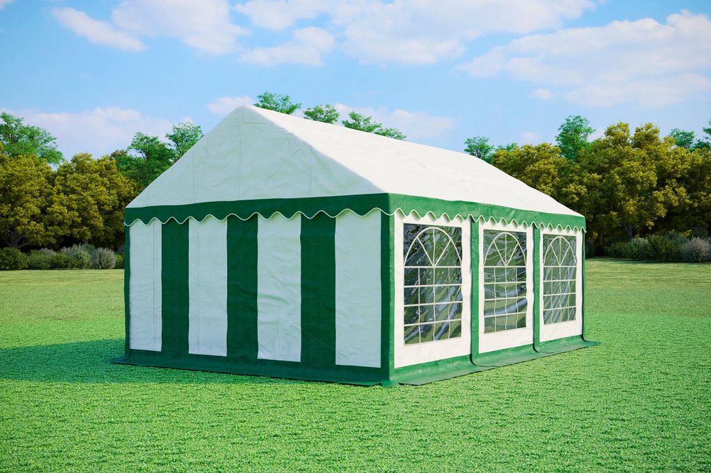 Partyzelt 4x6m - PVC Premium Feuerfest - Grün und Weiß