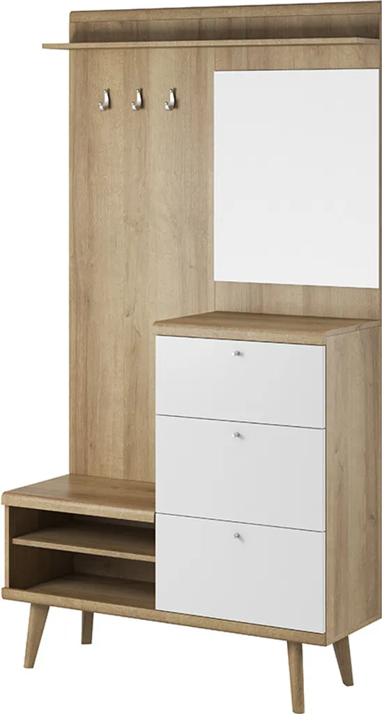 Vestiaire OSLO Minio en Chêne Riviera et Blanc Mat avec Miroir Intégré