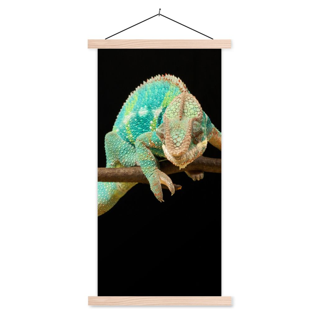 MuchoWow Textilposter Chamäleon - Zweig - Pastell 60x120 cm mit holzfarbenen Rahmen - Holz
