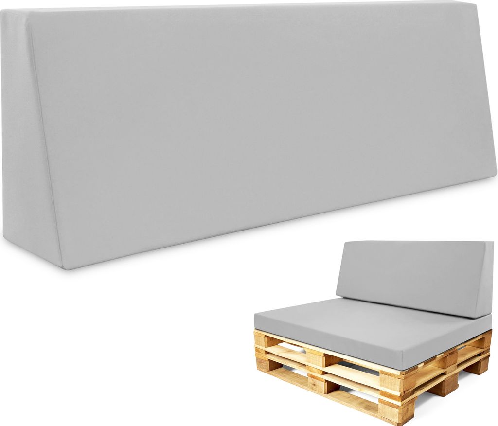 Palettenkissen Outdoor Europaletten Rückenkissen 40 x 120 cm - Schaumstoff Sitzpolster für Paletten und Palettensofa Hellgrau