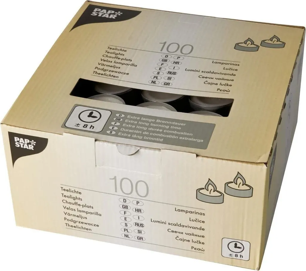 Papstar 82674 Lumini Teelichter Bianco 38mm - Candele di Lunga Durata 8 Ore