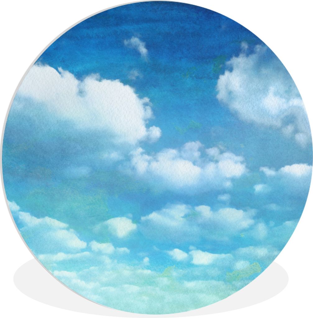 MuchoWow Rundes Wandbild - Runde Bilder Wolken - Aquarell - Sommer Ø 30 cm Kreis Wanddekoration Kunststoff - Wandkreis - Wandschmuck - Schlafzim...