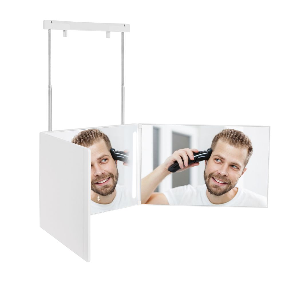 EMKE 360 Grad Spiegel Rasierspiegel Kosmetikspiegel mit Beleuchtung mit 5X  Vergrößerung Höhenverstellbaren für Make-up, Weiß